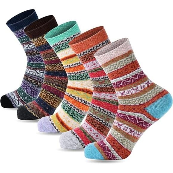 Wool Socks for Women, 5 Pairs Winter Warm Thick Crew Knit Socks Vintage Cozy - Picture 7 of 7